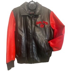 Betty Boop Black & Red Faux Leather Collector Vintage Bomber Jacket Women Size M
